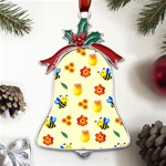 Seamless Background Honey Bee Wallpaper Texture Metal Holly Leaf Bell Ornament Front