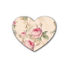 Roses Plants Vintage Retro Flowers Pattern Rubber Heart Coaster (4 Pack) by Bangk1t