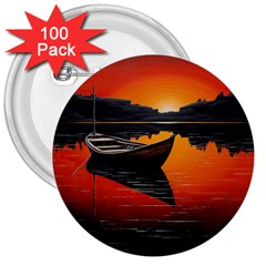 Boat Sunset Lake Water Nature 3  Buttons (100 Pack)  by Ravend