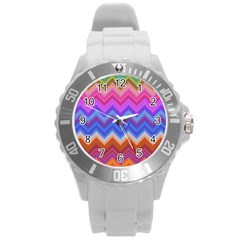 Pattern Chevron Zigzag Background Round Plastic Sport Watch (l) by Grandong