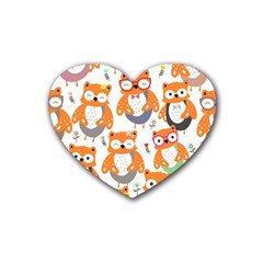 Cute-colorful-owl-cartoon-seamless-pattern Rubber Coaster (heart) by pakminggu