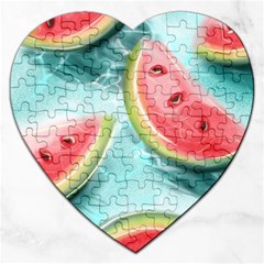 Watermelon Fruit Juicy Summer Heat Jigsaw Puzzle (heart) by uniart180623