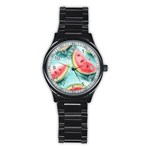 Watermelon Fruit Juicy Summer Heat Stainless Steel Round Watch Front