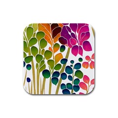 Plants Leaves Colorful Rubber Square Coaster (4 Pack) by pakminggu