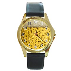 Beer Bubbles Round Gold Metal Watch by Cowasu