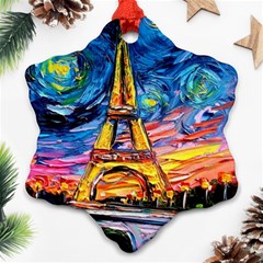 Eiffel Tower Starry Night Print Van Gogh Ornament (snowflake) by Sarkoni