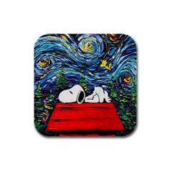 Dog Cartoon Vincent Van Gogh s Starry Night Parody Rubber Square Coaster (4 Pack) by Sarkoni