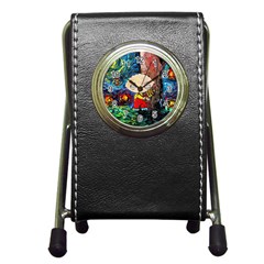 Cartoon Starry Night Vincent Van Gogh Pen Holder Desk Clock by Sarkoni