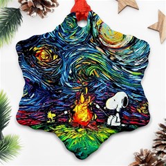 Dog Cartoon Starry Night Print Van Gogh Parody Ornament (snowflake) by Sarkoni