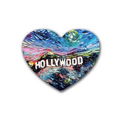 Hollywood Art Starry Night Van Gogh Rubber Coaster (heart) by Sarkoni