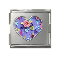 3d Flowers Pattern Flora Background Mega Link Heart Italian Charm (18mm) by Bedest