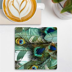 Peacock Feathers Uv Print Square Tile Coaster  by Bedest