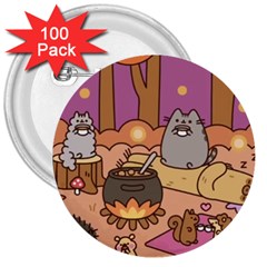 Pusheen Cute Fall The Cat 3  Buttons (100 Pack)  by Ndabl3x