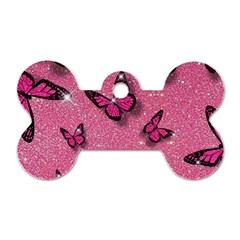 Pink Glitter Butterfly Dog Tag Bone (two Sides) by Ndabl3x