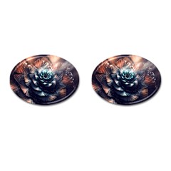 Blue And Brown Flower 3d Abstract Fractal Cufflinks (oval) by Bedest