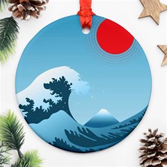 Minimalism Great Wave Off Kanagawa Round Ornament (two Sides) by Sarkoni