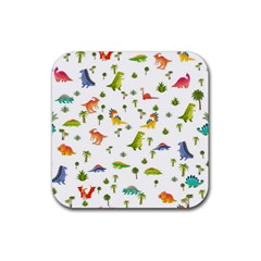 Baby Dino Seamless Pattern Rubber Coaster (square) by Sarkoni