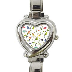 Baby Dino Seamless Pattern Heart Italian Charm Watch by Sarkoni