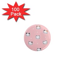 Cute Cat Cartoon Doodle Seamless Pink Pattern 1  Mini Magnets (100 Pack)  by Grandong