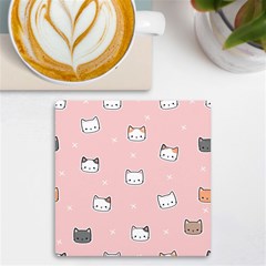 Cute Cat Cartoon Doodle Seamless Pink Pattern Uv Print Square Tile Coaster  by Grandong