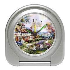 Colorful Cottage River Colorful House Landscape Garden Beautiful Painting Travel Alarm Clock by Grandong