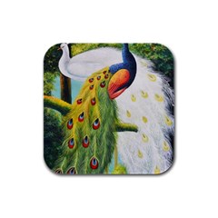 Peacock Art Rubber Square Coaster (4 Pack) by Grandong