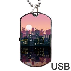 Pixel Art City Dog Tag Usb Flash (one Side) by Sarkoni