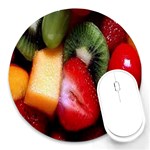 Fruits, Food, Green, Red, Strawberry, Yellow Round Mousepad Front