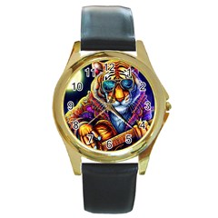 Tiger Rockingstar Round Gold Metal Watch by Sparkle