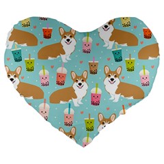 Welsh Corgis Dog Boba Tea Bubble Tea Cute Kawaii Large 19  Premium Heart Shape Cushions by Grandong