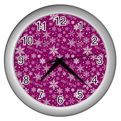 Purple Christmas Pattern Wall Clock (silver) by Grandong