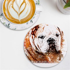 Bulldog T- Shirt English Bulldog Animal Wildlife Forest Nature Discovery Fauna T- Shirt Uv Print Round Tile Coaster by JamesGoode