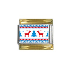 Red And Green Christmas Tree Winter Pattern Pixel Elk Buckle Holidays Gold Trim Italian Charm (9mm) by Sarkoni