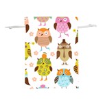 Cute Owls Pattern Lightweight Drawstring Pouch (M) Back