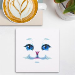 Cute White Cat Blue Eyes Face Uv Print Square Tile Coaster  by Ket1n9