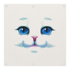 Cute White Cat Blue Eyes Face Banner And Sign 3  X 3  by Ket1n9