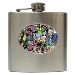 Vintage Horror Collage Pattern Hip Flask (6 Oz) by Ket1n9