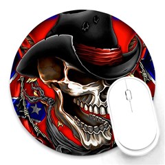 Confederate Flag Usa America United States Csa Civil War Rebel Dixie Military Poster Skull Round Mousepad by Ket1n9