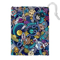 Cartoon-hand-drawn-doodles-on-the-subject-of-space-style-theme-seamless-pattern-vector-background Drawstring Pouch (5xl) by Ket1n9