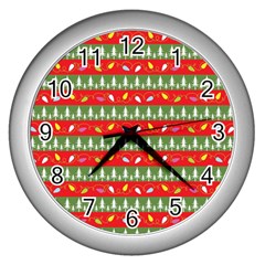 Christmas-papers-red-and-green Wall Clock (silver) by Grandong