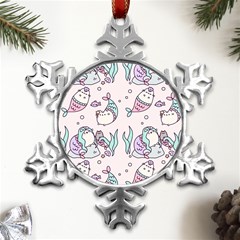 Cartoon Cat Cute Animal Design Drawing Illustration Kawaii Metal Small Snowflake Ornament by Grandong