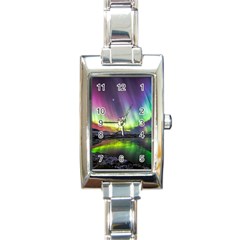 Aurora Borealis Polar Northern Lights Natural Phenomenon North Night Mountains Rectangle Italian Charm Watch by Grandong