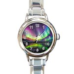 Aurora Borealis Polar Northern Lights Natural Phenomenon North Night Mountains Round Italian Charm Watch Front