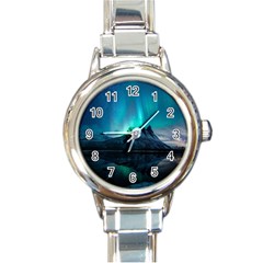 Aurora Borealis Mountain Reflection Round Italian Charm Watch by Grandong