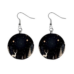 Christmas Winter Xmas Scene Nature Forest Tree Moon Mini Button Earrings by Vaneshop