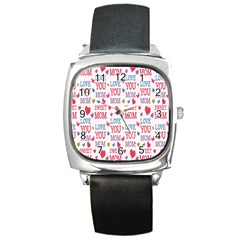 Love Mom Happy Mothers Day I Love Mom Graphic Square Metal Watch by Vaneshop