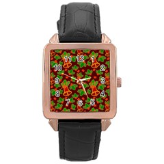 Christmas Pattern Rose Gold Leather Watch  by Pakjumat