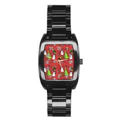 Santa Snowman Gift Holiday Stainless Steel Barrel Watch by Pakjumat