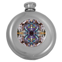  Violet Symmetry Round Hip Flask (5 Oz) by kaleidomarblingart