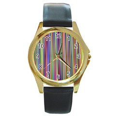 Striped-stripes-abstract-geometric Round Gold Metal Watch by Amaryn4rt